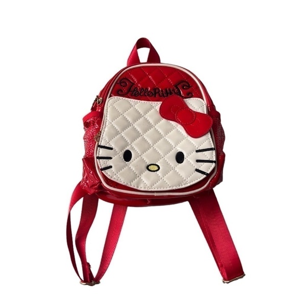 HELLO KITTY- Red Pleather Mini Backpack With Hello Kitty Face Pocket 😻🎒💕 - Picture 1 of 7